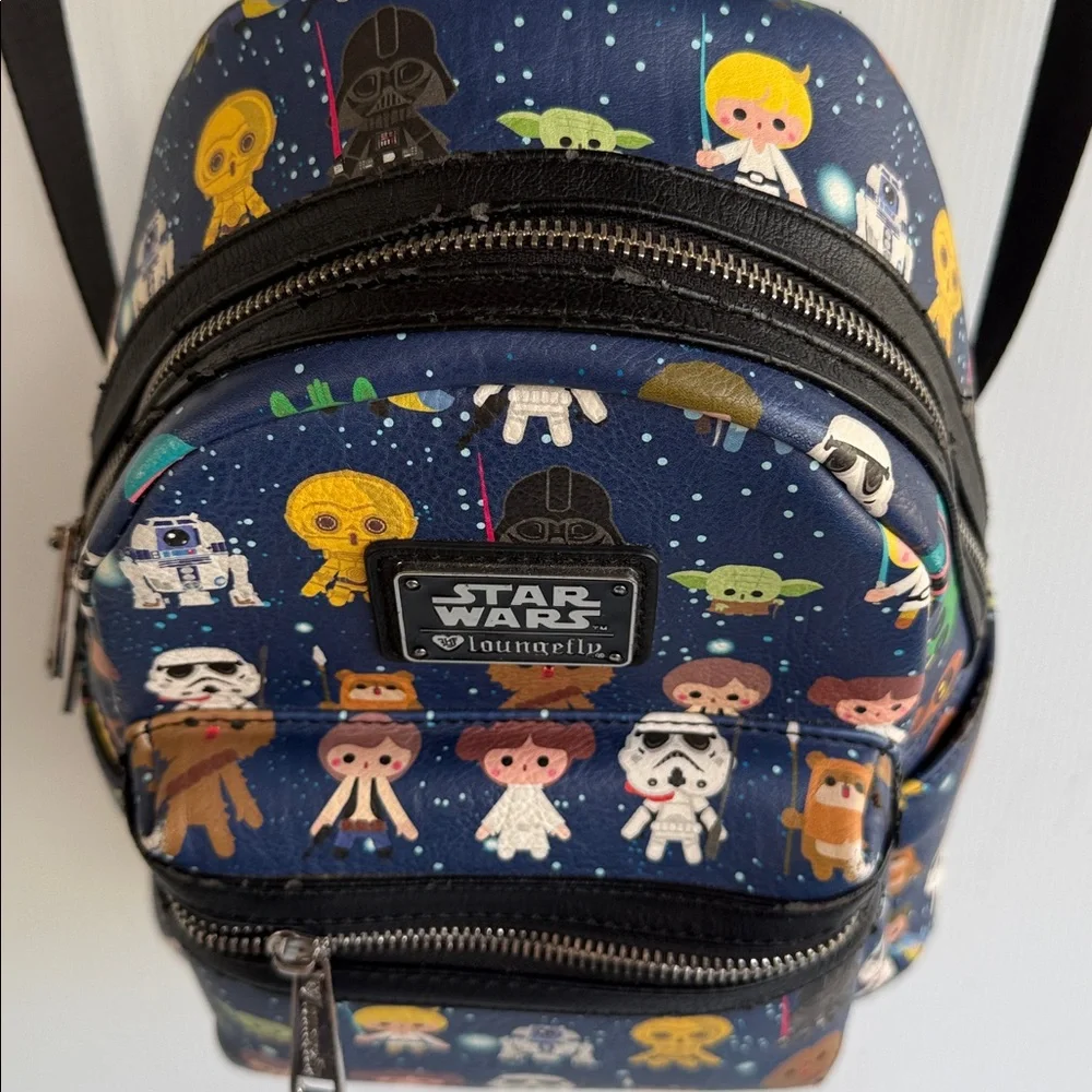 LOUNGEFLY STAR WARS CHIBI CHARACTER PRINT MINI BACKPACK R2-D2 C3PO LUKE EWOK